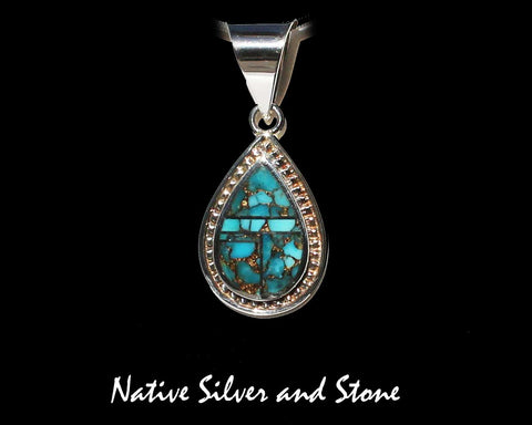 Z Supersmith-David Rosales<br>15/16" Pendant - Teardrop<br>Bronze Infused Kingman Turquoise<br>P290 "Kingman Gold "<br>Sterling Silver