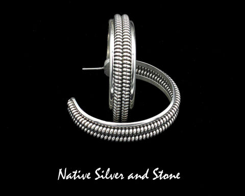 Z Franklin and Verna Tahe - Navajo<br>1-3/4" X-Large Two Coil Hoop Earrings<br>Version 2<br>1-3/4" Diameter x 3/8"W<br>Sterling Silver