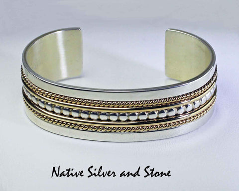 Z Franklin & Verna Tahe - Navajo<br>3/4" Bracelet Cuff<br>12K Gold Fill& Sterling Silver<br>Band,  Beads, & Twist<br>Size: 6-3/8" Small-Medium