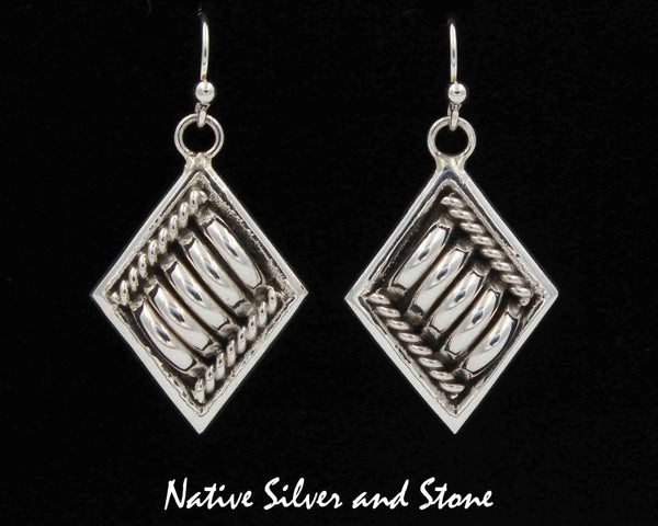 Z Thomas Charley/Thomas Charlie<br>1-1/8" Navajo Earrings<br>Segmented Diamonds<br>Hook<br>Sterling Silver 0218