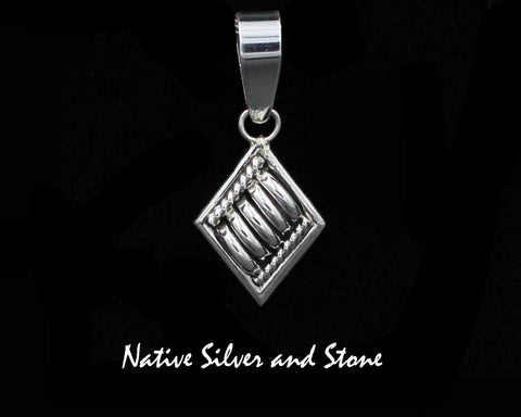 Z Thomas Charley/Charlie - Navajo<br>1-1/8" Pendant<br>Diamond-Shaped<br>Segmented "Melon" <br>Sterling Silver