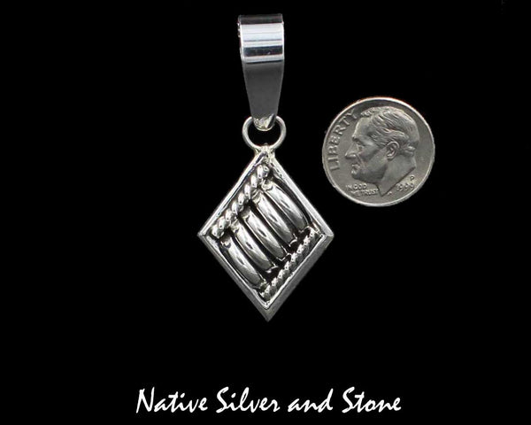 Z Thomas Charley/Charlie - Navajo<br>1-1/8" Pendant<br>Diamond-Shaped<br>Segmented "Melon" <br>Sterling Silver