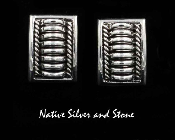 Z Thomas Charley/Thomas Charlie<br>Navajo<br>15/16" Earrings - Post<br>"Melon" Segmented Rectangles<br>Sterling Silver