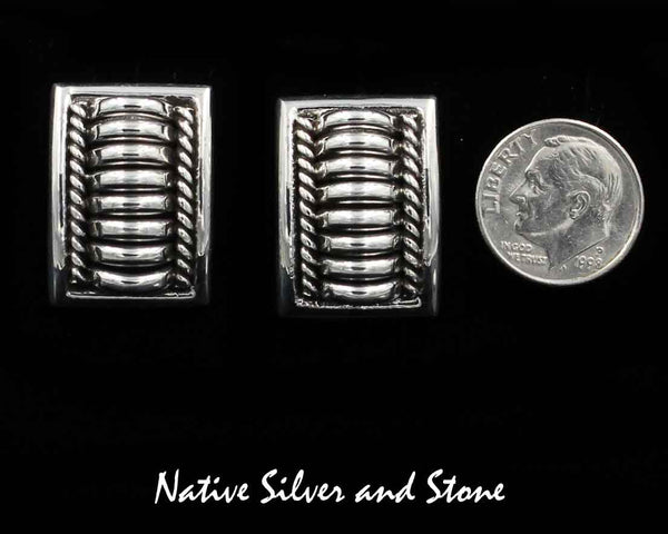 Z Thomas Charley/Thomas Charlie<br>Navajo<br>15/16" Earrings - Post<br>"Melon" Segmented Rectangles<br>Sterling Silver