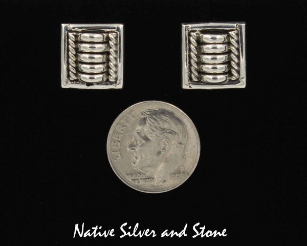 Z Thomas Charley/Thomas Charlie<br>Navajo<br>Earrings - Post<br>1/2" Mini Segmented Squares<br>Sterling Silver 0218
