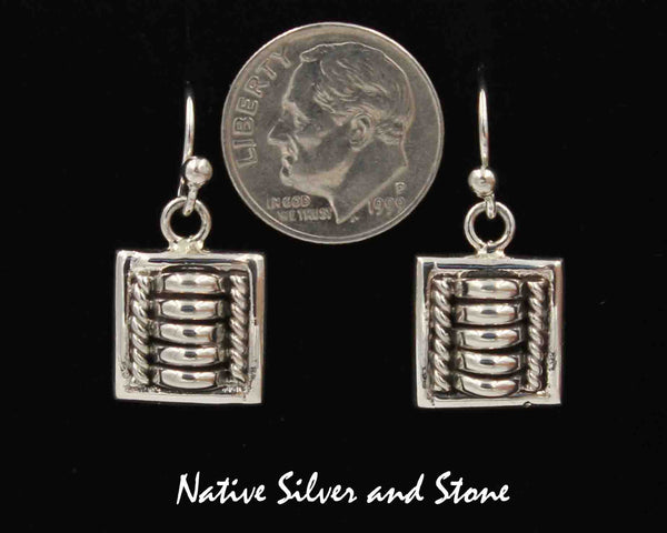 Z Thomas Charley/Thomas Charlie<br>Navajo Earrings - French Wire<br>1/2" Mini Segmented Squares<br>Sterling Silver