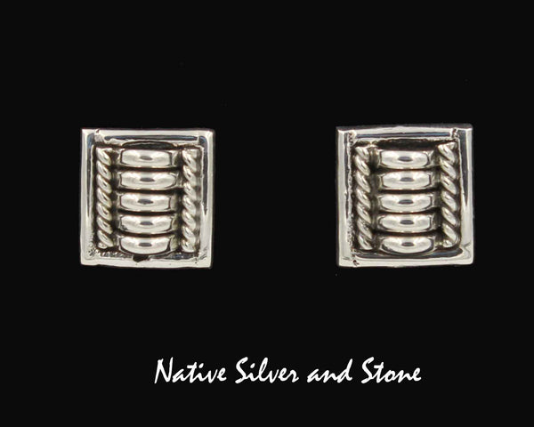 Z Thomas Charley/Thomas Charlie<br>Navajo<br>Earrings - Post<br>1/2" Mini Segmented Squares<br>Sterling Silver 0218