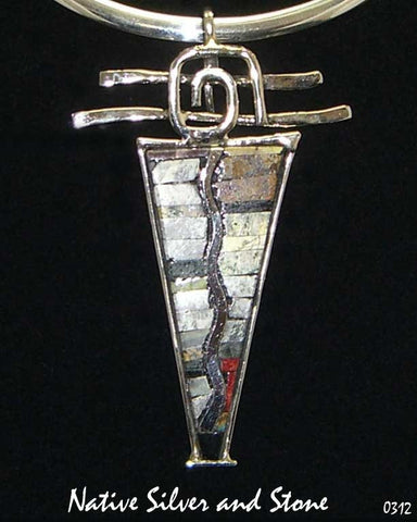 Z Timothy Bailon<br>Ke-Wa Santo Domingo Jewelry<br>Pendant River Maiden<br>Serpentine Triangle<br>with Leather Strap (not pictured)<br>Mosaic Multi-Inlay
