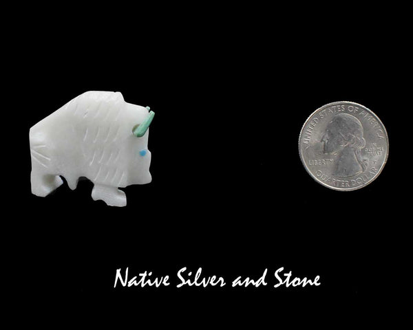 Z Bison/White Buffalo<br> Zuni Fetish Carving<br>Todd Etsate<br>Marble<br>with Turquoise Horns and Eyes