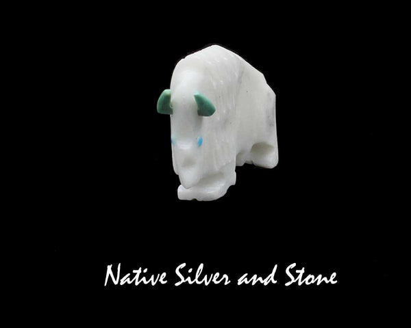 Z Bison/White Buffalo<br> Zuni Fetish Carving<br>Todd Etsate<br>Marble<br>with Turquoise Horns and Eyes