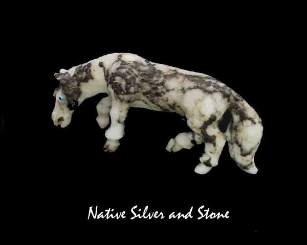Z Horse<br>Zuni Fetish Carving<br>Travis Lasiloo<br>Marble<br>Turquoise & Jet Accents