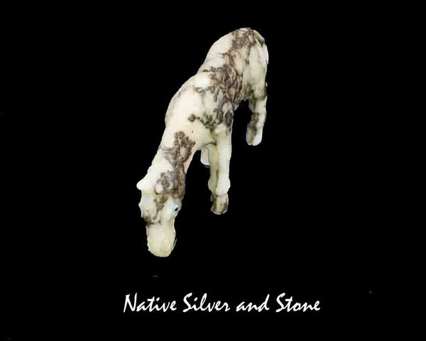 Z Horse<br>Zuni Fetish Carving<br>Travis Lasiloo<br>Marble<br>Turquoise & Jet Accents
