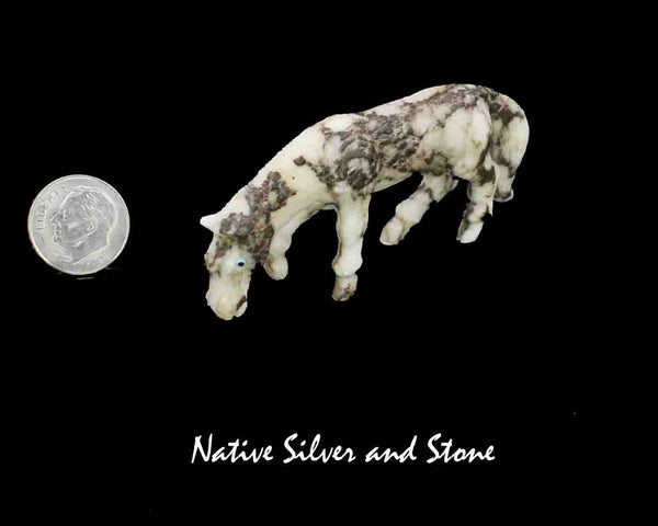 Z Horse<br>Zuni Fetish Carving<br>Travis Lasiloo<br>Marble<br>Turquoise & Jet Accents