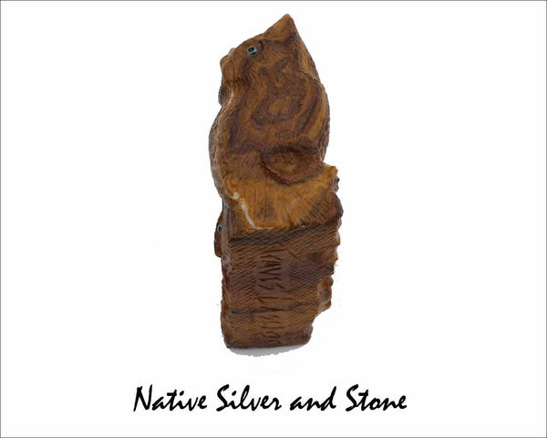 Z Owl Pair<br>Zuni Fetish Carving<br>Travis Lasiloo<br>Picasso Marble<br>Turquoise & Jet Accents