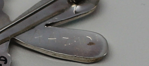 Z Angus Ahiyite - Zuni Jewelry<br>Pendant/Pin<br>Dragonfly with Large w Curved Tail<br>White Mother of Pearl, Turquoise, Coral