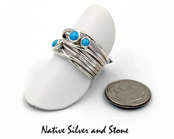 Z Angela Martin - Navajo<br>Ring - Branch Silver Wires<br>Turquoise Dots<br>Size 7
