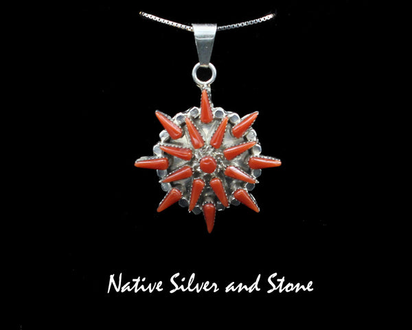 Z Vera Halusewa - Zuni<br>1-1/32" Pendant<br>Snowflake/Star - Small<br>Coral<br>Sterling Silver<br>W 18" Chain