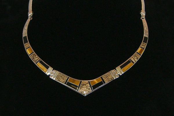 Z Necklace Choker - Supersmith<br>Native Earth N155 - Multi-inlay<br>Tiger Eye, Black Jade, Picture Jasper