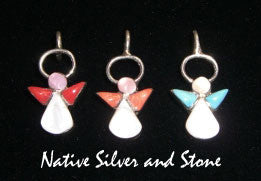 Z Angel Pendant<br>Multi-Inlay with 18" Silver Chain<br>"CM" Zuni<br>Turquoise, White Mother of Pearl<br>in Sterling Silver