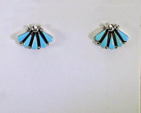 Z Vera Halusewa (Zuni)<br>Earrings - Post<br>Petit Point Fan of Sleeping Beauty Turquoise