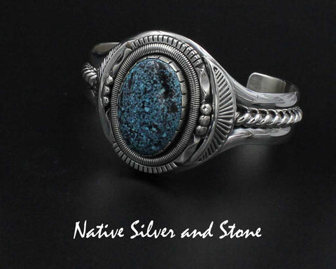 Wil Vandever - Navajo (Deceased)<br>April 11, 1951 - October 29, 2018<br>9/16" Bracelet-Cuff<br>27mm Chinese Turquoise Spiderweb Oval<Br>Size 6-1/4" (Medium-Small)