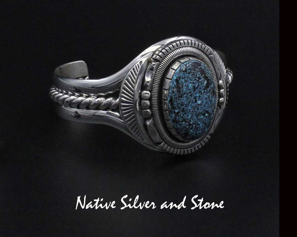 Wil Vandever - Navajo (Deceased)<br>April 11, 1951 - October 29, 2018<br>9/16" Bracelet-Cuff<br>27mm Chinese Turquoise Spiderweb Oval<Br>Size 6-1/4" (Medium-Small)