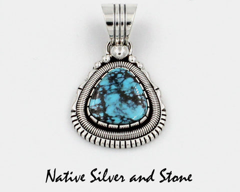 Z Wil Vandever - Navajo Jewelry<br>Pendant - Turquoise Triangle in<br>Handmade Silver Setting