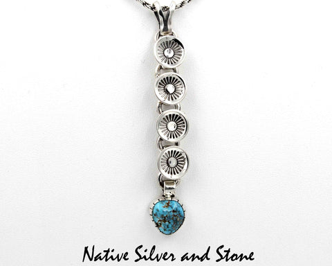 Z Wil Vandever - Navajo<br>9/16" Pendant<br>Turquoise Triangle - Vertical<br>Curved Stamped Disks<br>Sterling Silver