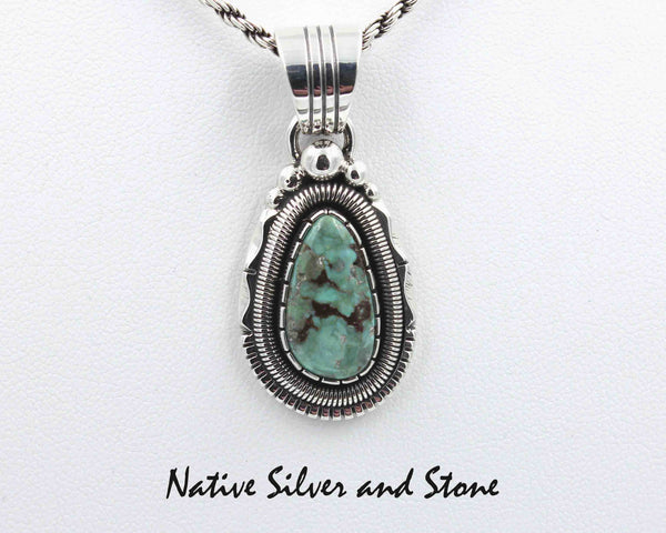 Z Wil Vandever - Navajo Jewelry<br>Pendant - Turquoise Teardrop in<br>Handmade Silver Setting