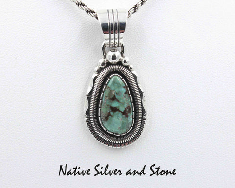 Z Wil Vandever - Navajo Jewelry<br>Pendant - Turquoise Teardrop in<br>Handmade Silver Setting