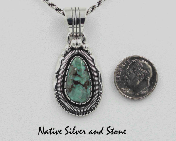 Z Wil Vandever - Navajo Jewelry<br>Pendant - Turquoise Teardrop in<br>Handmade Silver Setting