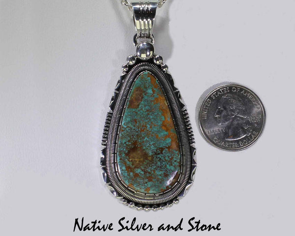 Z Wil Vandever - Navajo Jewelry<br>Pendant - Royston Turquoise<br>Large Teardrop Cabochon in Handmade<br>Silver Setting