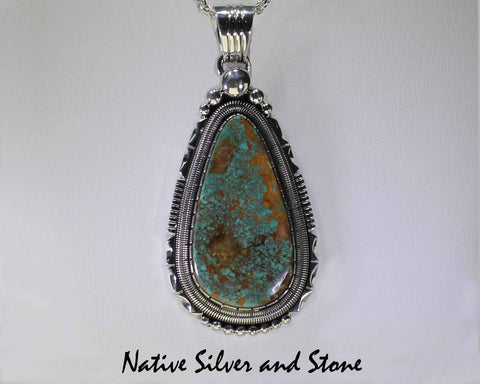 Z Wil Vandever - Navajo Jewelry<br>Pendant - Royston Turquoise<br>Large Teardrop Cabochon in Handmade<br>Silver Setting