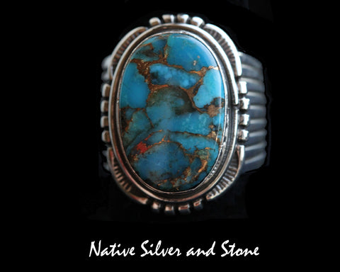 Z Will Dentedale - Navajo Jewelry<br>Ring - Bronze Infused Kingman Turquoise Size  8-3/4