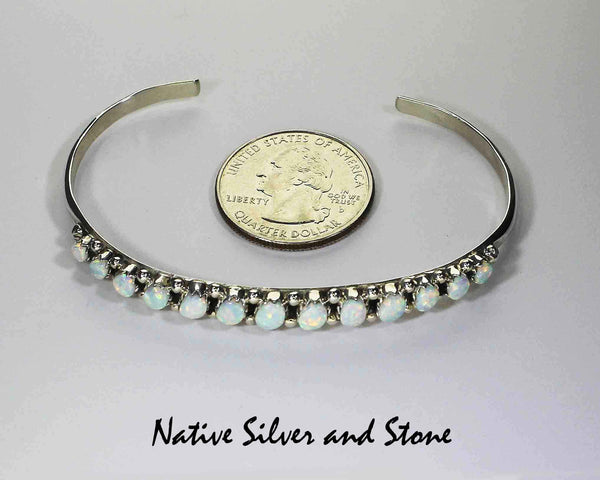 Z Carmichael Walela (Zuni) Jewelry<br>Bracelet Cuff 1/4" Tapered to 1/8"<br>Opal Ovals Angled with<br>Sterling Silver Bead Accents<br>Size 7 (Large)