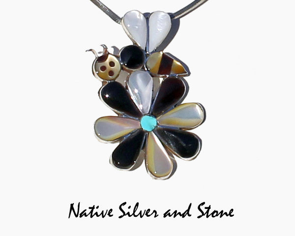 Miscellaneous Artist (Angus Ahiyite?)<br>Zuni Jewelry<br>Bumblebee w Flower Multi-Inlay<br>Pendant/Pin-Medium Large<br>White & Gold Lip Mother of Pearl