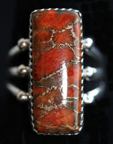 Z Garrison Boyd / Gary Boyd<br>Navajo Jewelry<br>Native American Ring<br>Bronze Infused Apple Coral<br>Size 6-3/4