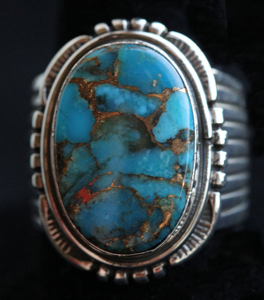 Z Will Dentedale - Navajo Jewelry<br>Ring - Bronze Infused Kingman Turquoise Size  8-3/4