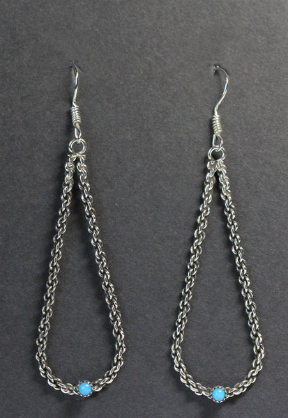 Z Navajo Jewelry Earrings<br>French Wire - Twisted Sterling<br>Teardrops with Turquoise Dot