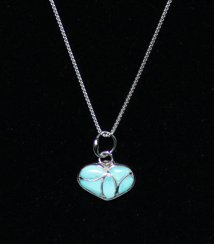 Z Turquoise Heart - Pendant w Chain - Zuni