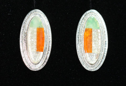 Z Dallasvuyaoma (Hopi/Pima) Jewelers<br>Earrings Post/Stud<br>(3) Stone Vertical Ovals Multi-Inlay