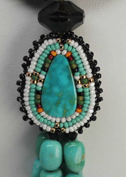 Joe & Le Jeune Chavez<br>Santo Domingo/Kewa-Seminole<br>Necklace -Beaded<br>Turquoise & Orange Spiny Oyster