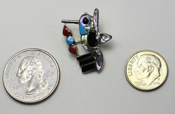 D Edaakie-Zuni<br>Pendant/Pin<br>Hummingbird Multi-Inlay<br>Abalone, Coral, Turquoise<br>DE