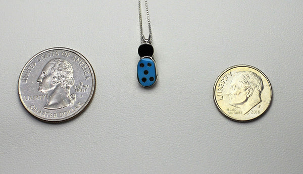 Z   SC - Zuni Jewelry<br>Pendant w Chain<br>Ladybug - Multi-Inlay<br>Turquoise & Jet with Sterling Silver Chain