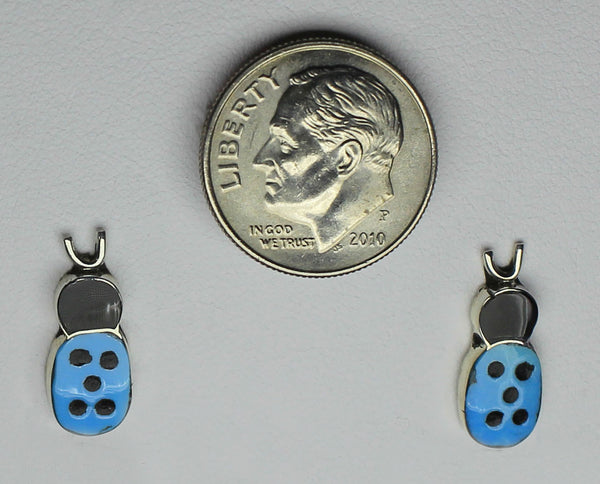 Z  S.C. - Zuni Jewelry<br>Ladybugs Multi-Inlay<br>Earrings Post/Stud<br>Turquoise & Jet