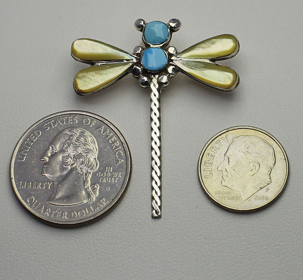 Pendant-Dragonfly<br>Gold-Lip Mother of Pearl<br>Silver Twist Tail<br>Unsigned