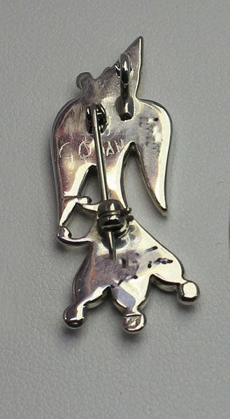 Z G Quam - Zuni<br>Pendant/Pin<br>Peyote Bird-Multi-Inlay<br>White Mother of Pearl, Turquoise, & Jet<br>Sterling Silver