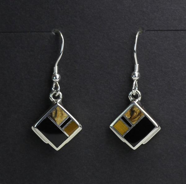 Z Supersmith - David Rosales<br> Navajo Handcrafted<br>Earrings - Multi-Inlay French Wire<br>"Native Earth" - ER8000 <br>Picture Jasper, Black Jade, Tiger Eye