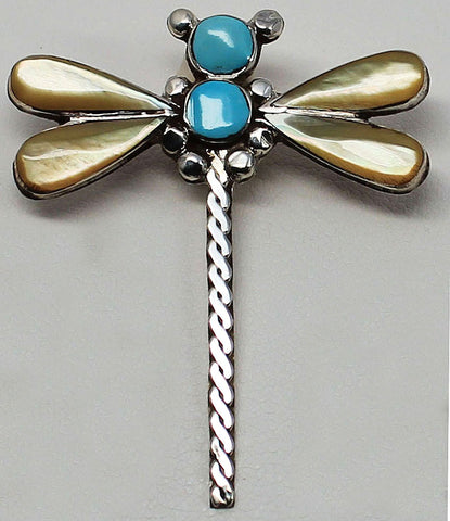 Pendant-Dragonfly<br>Gold-Lip Mother of Pearl<br>Silver Twist Tail<br>Unsigned