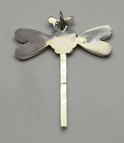 Pendant-Dragonfly<br>Gold-Lip Mother of Pearl<br>Silver Twist Tail<br>Unsigned